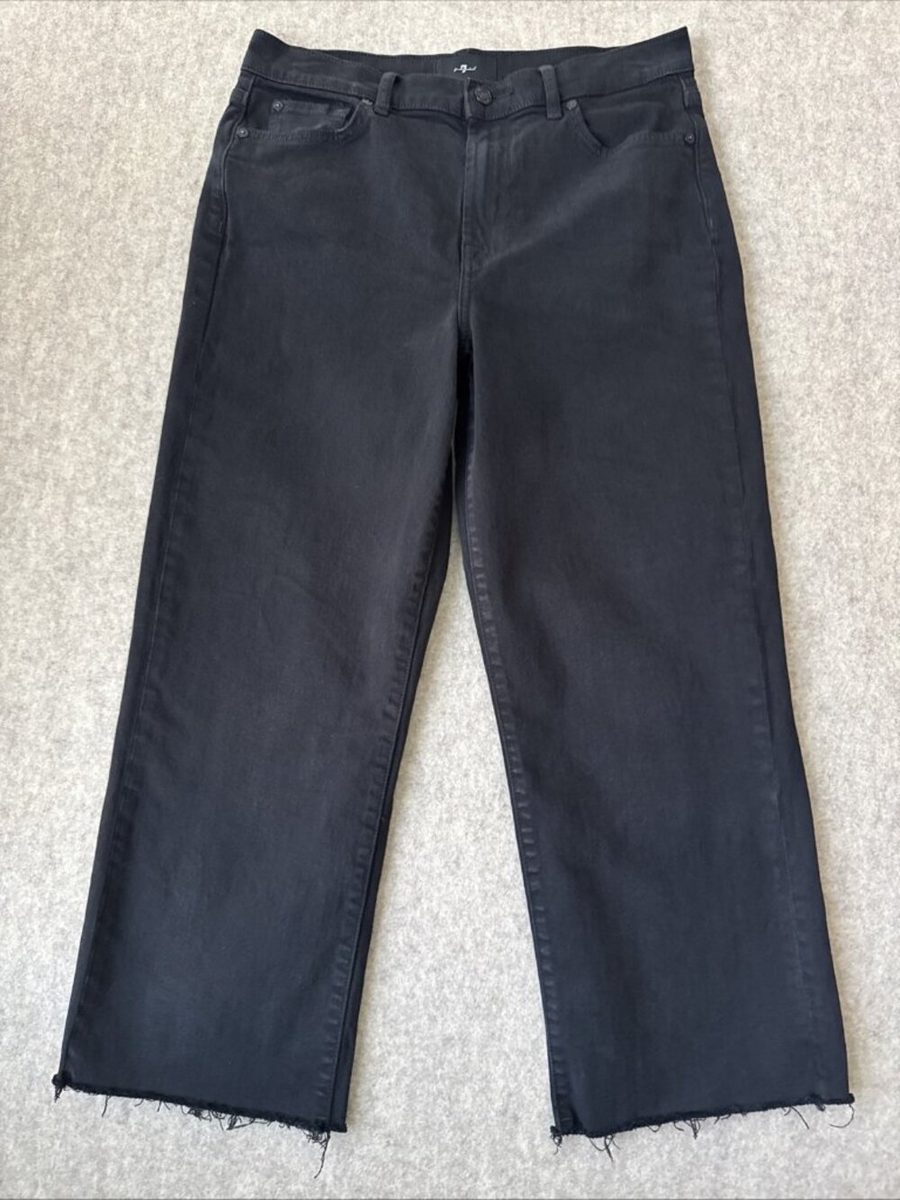 7 For All Mankind Cropped Alexa Jeans Womens 31 Black Wide Leg Raw Hem High Rise